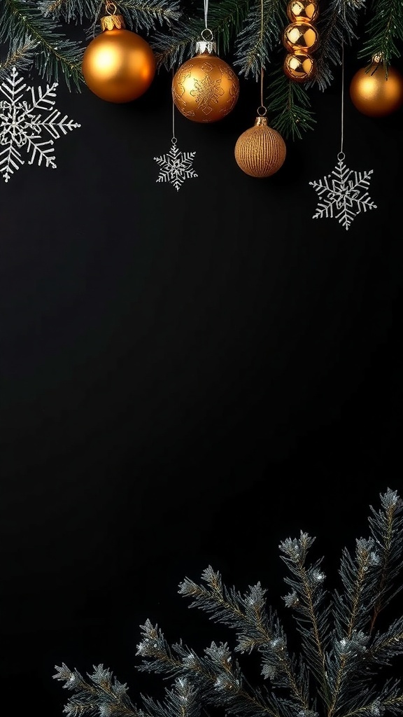 Elegant black background suitable for Christmas designs with festive decorations.